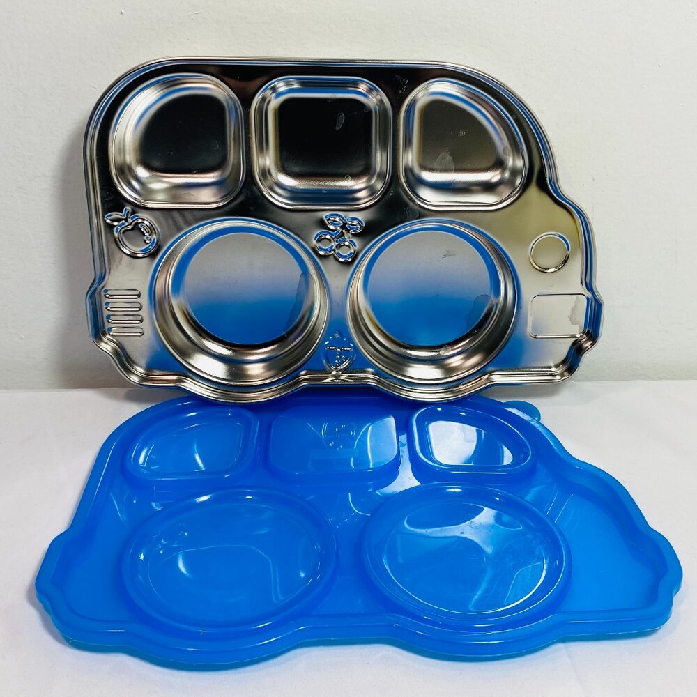 NEW! Innobaby Bus-Shaped Stainless Metal Sectional Plate, Airtight Lid, Unused